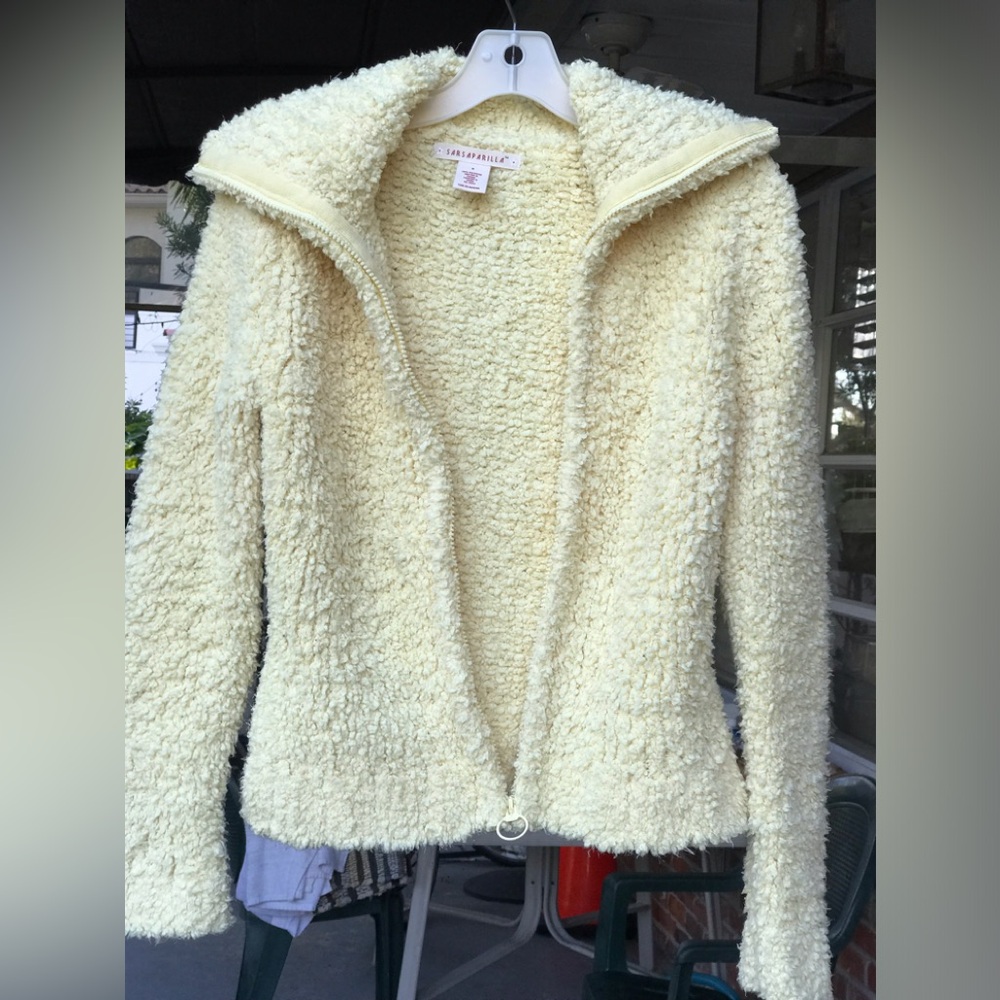SARSAPARILLA size M knitted huddled, women light yellow jacket , zipper front